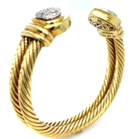 SOLD 18K David YurmanYG Double Cable 68 Diamond Heart Cuff Adjustable Bracelet - Picture 5 of 7